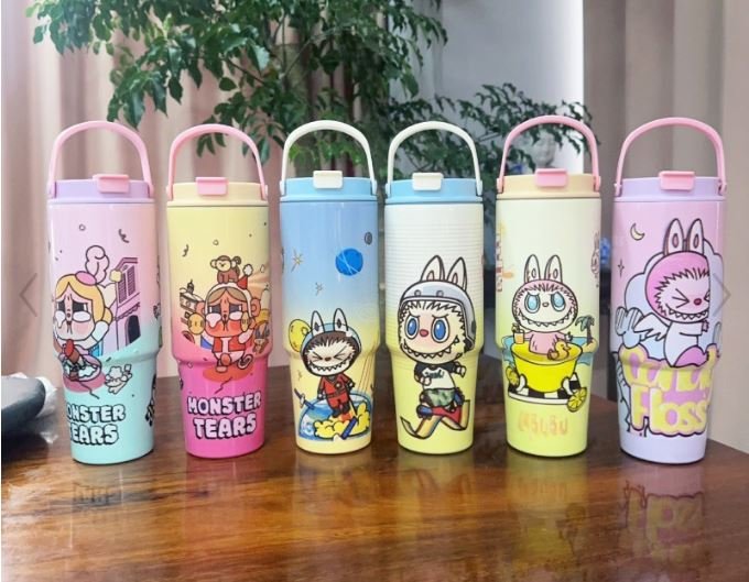 Kids Water Bottle Custom ( labubu Cartoon 850ml ) |High Capacity Stainless Steel Water Bottle for Kindergarten
